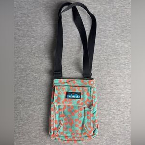 KAVU Zippit Cross Body Shoulder Bag Green And Orange Floral Pattern‎